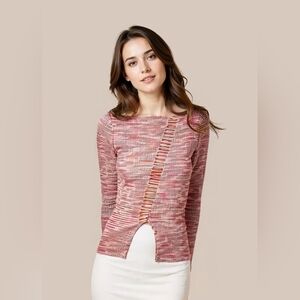 H:ours Women's Heathered Orange Knit Long Sleevr Top With Cutout Detail, XS
